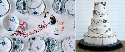 torta de boda decorada con diseño de vajilla